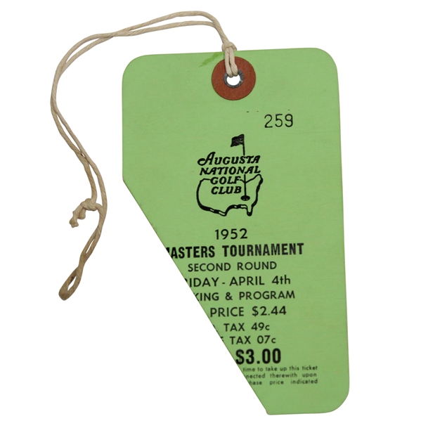1952 Masters Tournament 2nd Round Ticket #259 - Low Number - CUT
