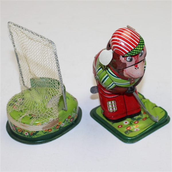 Two-Piece Metal Wind-Up Toy - Monkey Golfer & Golf Green with Net
