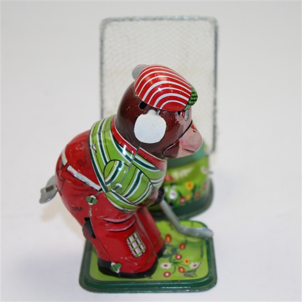 Two-Piece Metal Wind-Up Toy - Monkey Golfer & Golf Green with Net