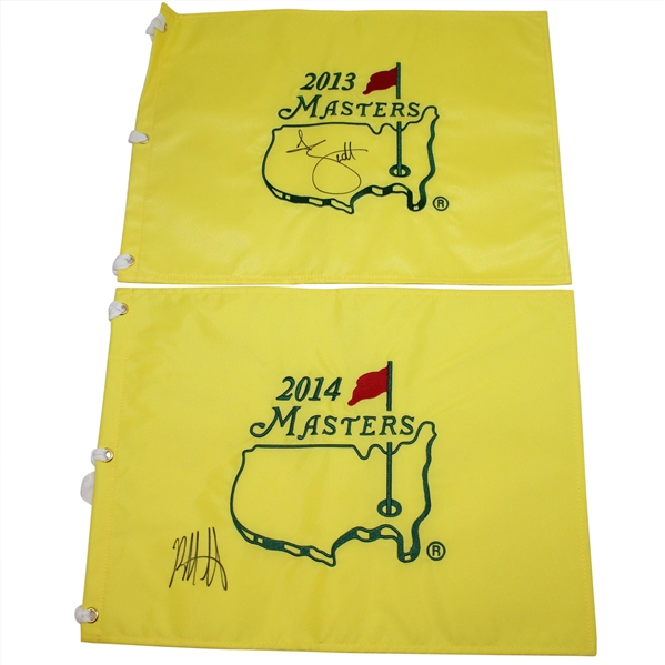 Adam Scott (2013) & Bubba Watson (2014) Signed Masters Embroidered Flags JSA ALOA