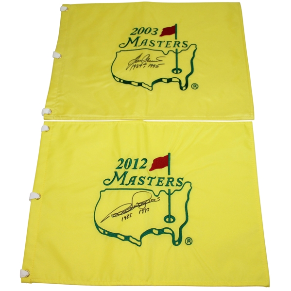 Ben Crenshaw(2003) & Bernhard Langer(2012) Signed Masters Flags with Years Won Inscriptions JSA ALOA