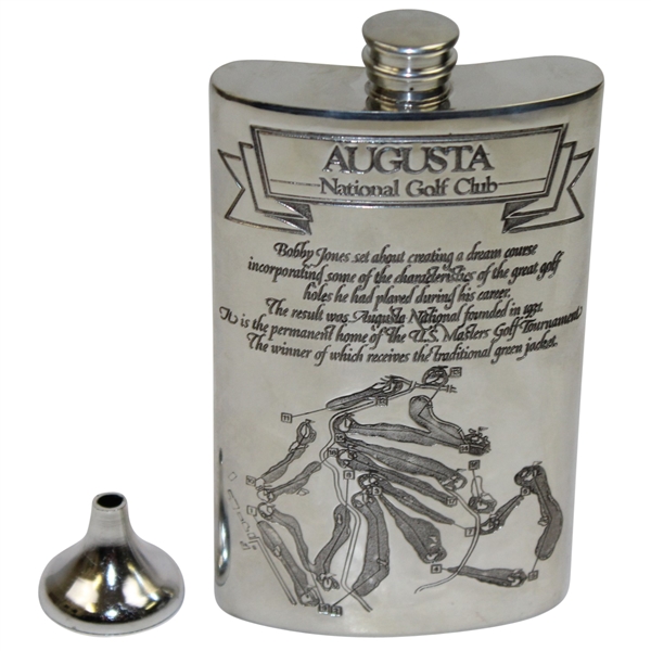 Augusta National Golf Club Pewter Golf Flask - with Funnel - Excellent Condition