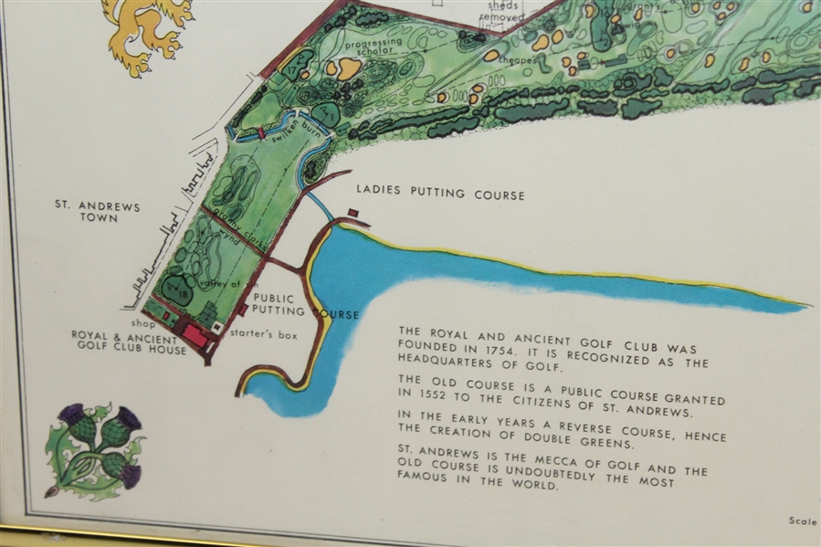 1968 The Old Course St. Andrews J.P. Izatt Golf Architect Visual Survey - Framed