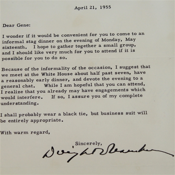 President Eisenhower Signed 1955 Invitation Letter to Gene Sarazen JSA ALOA