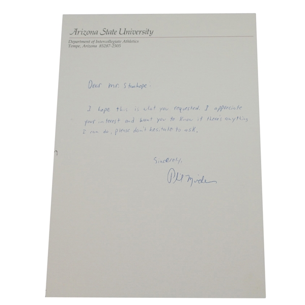 Phil Mickelson Hand-Signed Letter from ASU Days on ASU Letterhead JSA ALOA