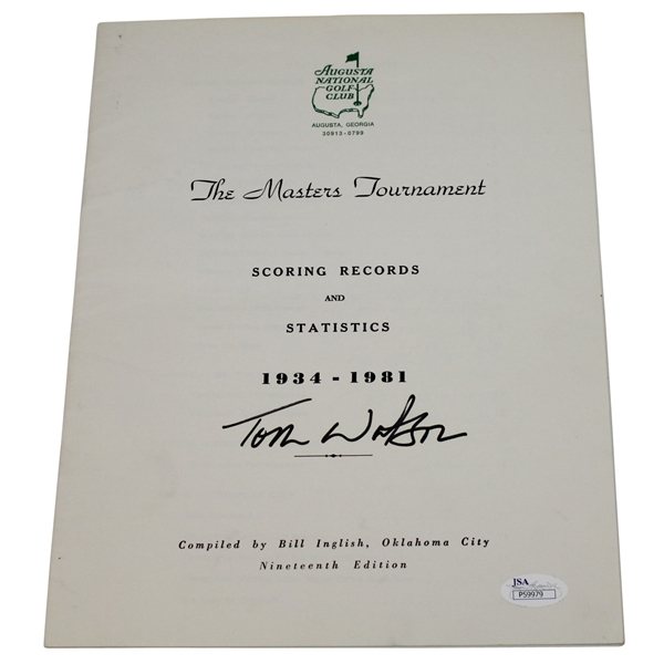 Tom Watson Signed 1982 Masters Scoring Records & Statistics Booklet JSA #P59979