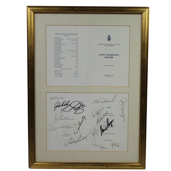 2000 Open Championship at R&A St. Andrews Dinner Menu - Past Champs Dinner W/17 Autographs JSA ALOA