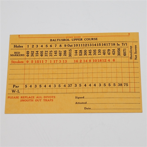 Classic Baltusrol Golf Club Score Card - Upper Course