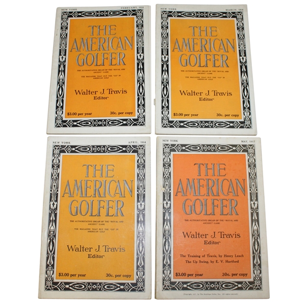 Lot of 4 Walter Travis 'The American Golfer' Magazines - 1914 (Feb, Mar, Apr) & 1917 (May)