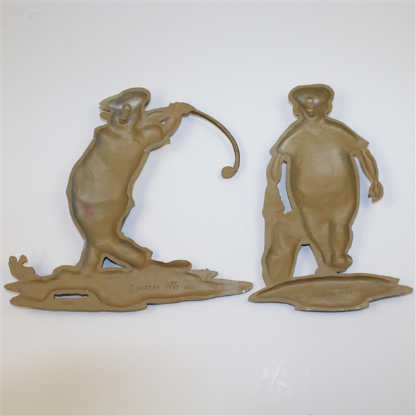 Lot of Two Sexton 1967 Cast Alluminum Wall Decor Golfers - Swinging & Carrying Bag