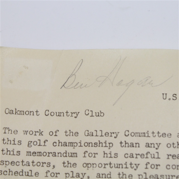 Ben Hogan Signed 1953 US Open Information for Marshalls JSA ALOA