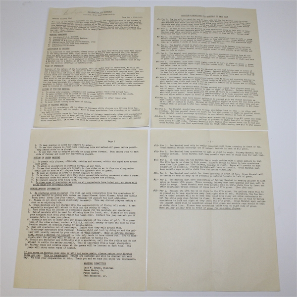 Ben Hogan Signed 1953 US Open Information for Marshalls JSA ALOA