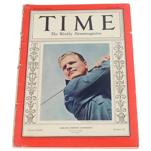 1938 Time Weekly Magazine with Johnny Goodman on Cover - June 6th