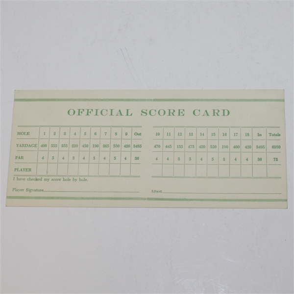 1960 Masters Tournament Official Scorecard - Palmer 2nd Masters Win