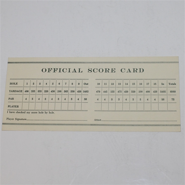 1962 Masters Tournament Official Scorecard - Palmer 3rd Masters Win
