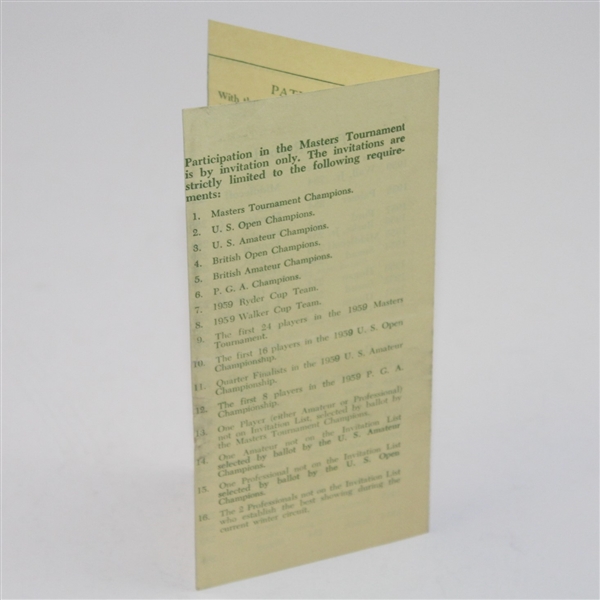 1960 Masters Tournament Original Ticket Brochure for Prospective Patrons