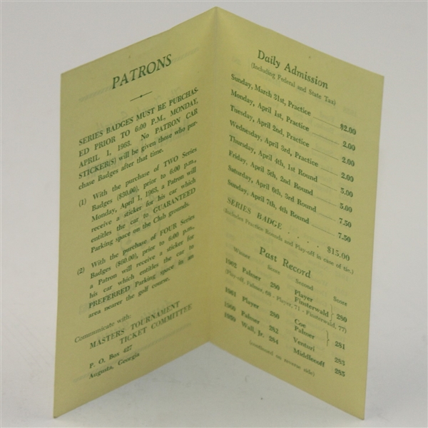 1963 Masters Tournament Original Ticket Brochure for Prospective Patrons