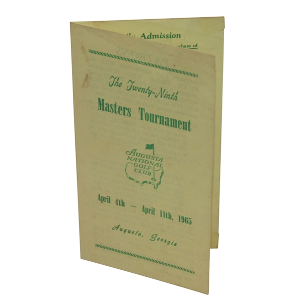 1965 Masters Tournament Original Ticket Brochure for Prospective Patrons