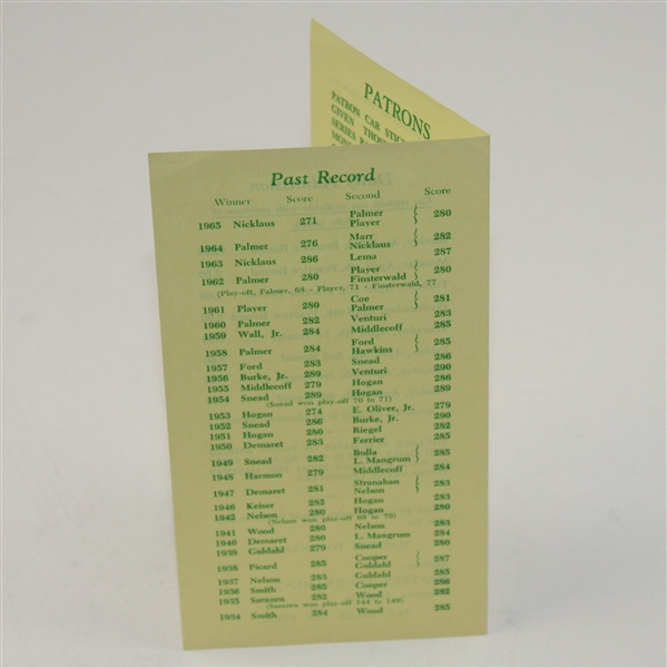 1966 Masters Tournament Original Ticket Brochure for Prospective Patrons