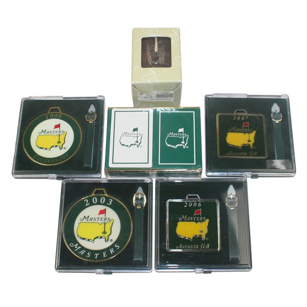 Four Masters Bag Tags, Masters Card Set, and Masters Crystal Shot Glass