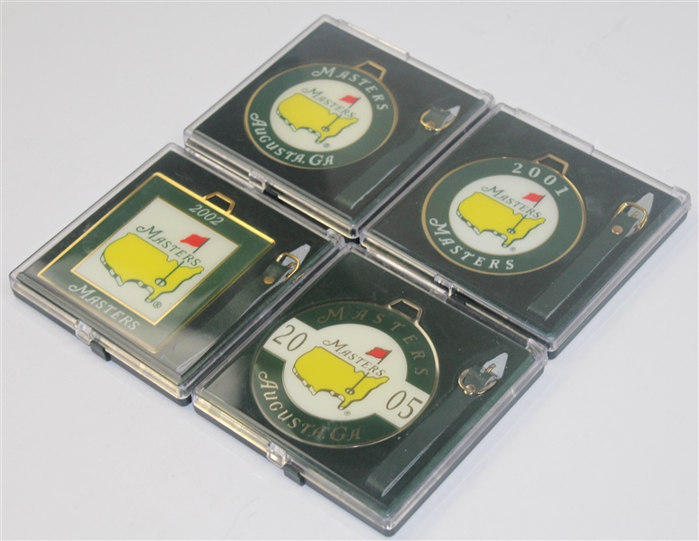 Tiger Woods Masters Wins Bag Tags - 2001, 2002, 2005, & Undated