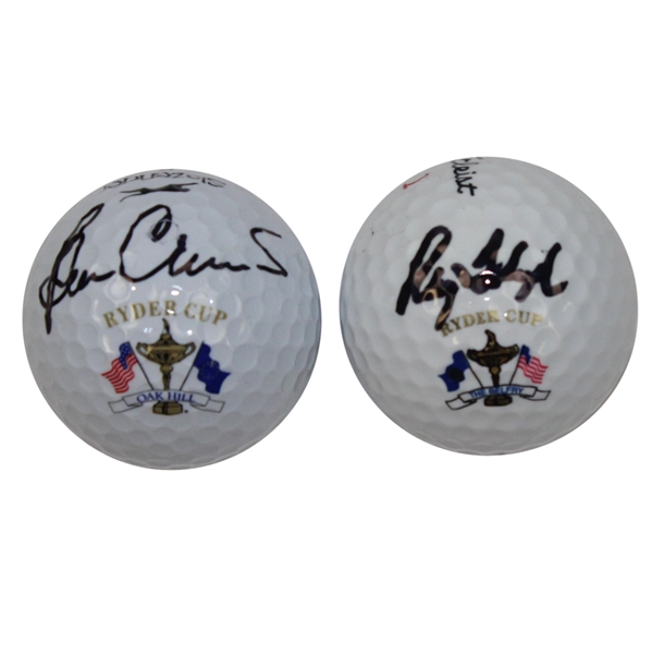 Two Signed Ryder Cup Logo Golf Balls - Ray Floyd (Belfry) & Ben Crenshaw (Oak Hill) JSA ALOA