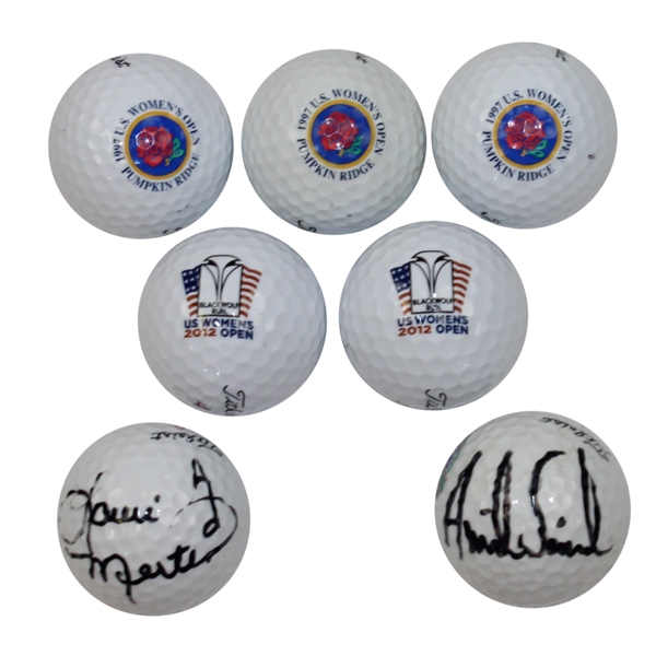 Annika Sorenstam & Lauri Merten Signed US Open Logo Golf Balls with 5 Logo Balls JSA ALOA