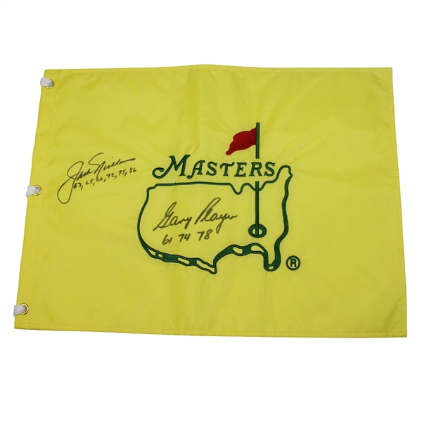Jack Nicklaus & Gary Player Signed Undated Masters Embroidered Flag with Winning Years JSA ALOA
