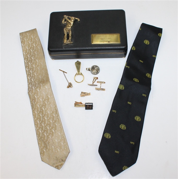 Miscellaneous Lot of Cuff Links, Jewelry Box, Ties, & Ties/Clips