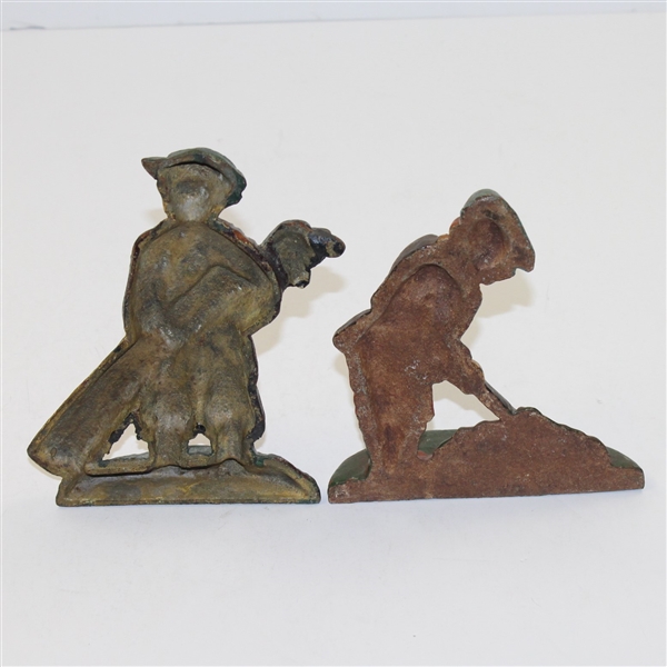 Pair of Vintage Golfer and Caddy Cast Iron Door Stop/Bookends 