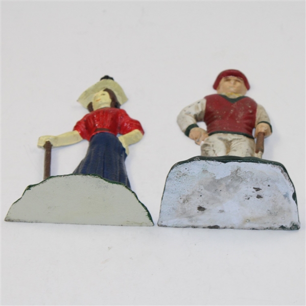 Pair of Vintage Male Golfer and Female Golfer Iron Door Stop/Bookends