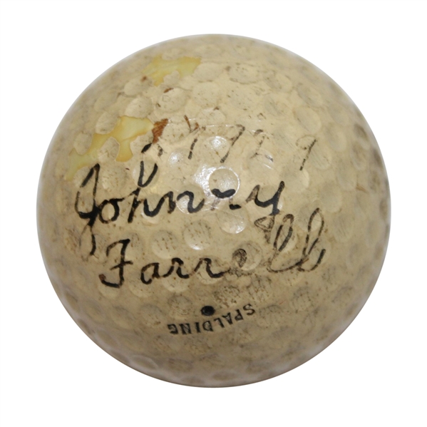 Dated 1929 Johnny Farrell (U.S. Open Champ 1928) Signed Golf Ball JSA #Z25190