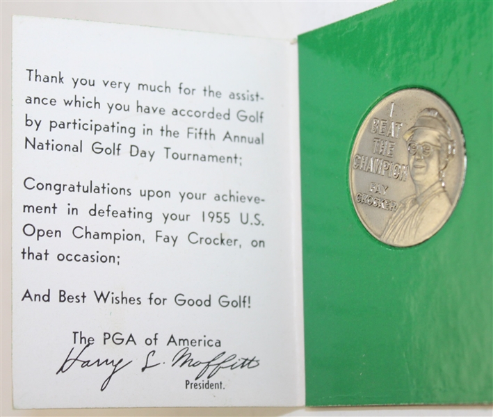 1956 5th Annual National Golf Day Medal I Beat Fay Crocker- Set of 3
