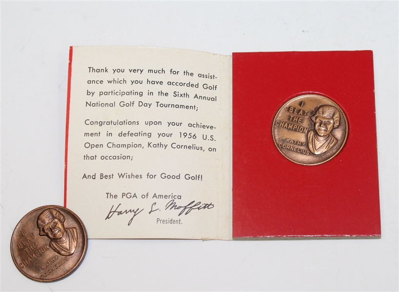 1957 6th Annual National Golf Day Medal- I Beat Kathy Cornelius- Set of 4