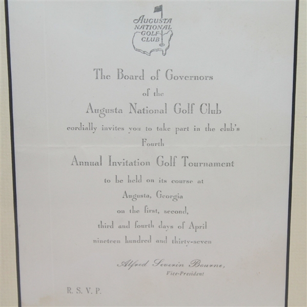 1937 Augusta Invitation Golf Tournament (Masters) Near Mint  Invitation to Sam Parks Jr.