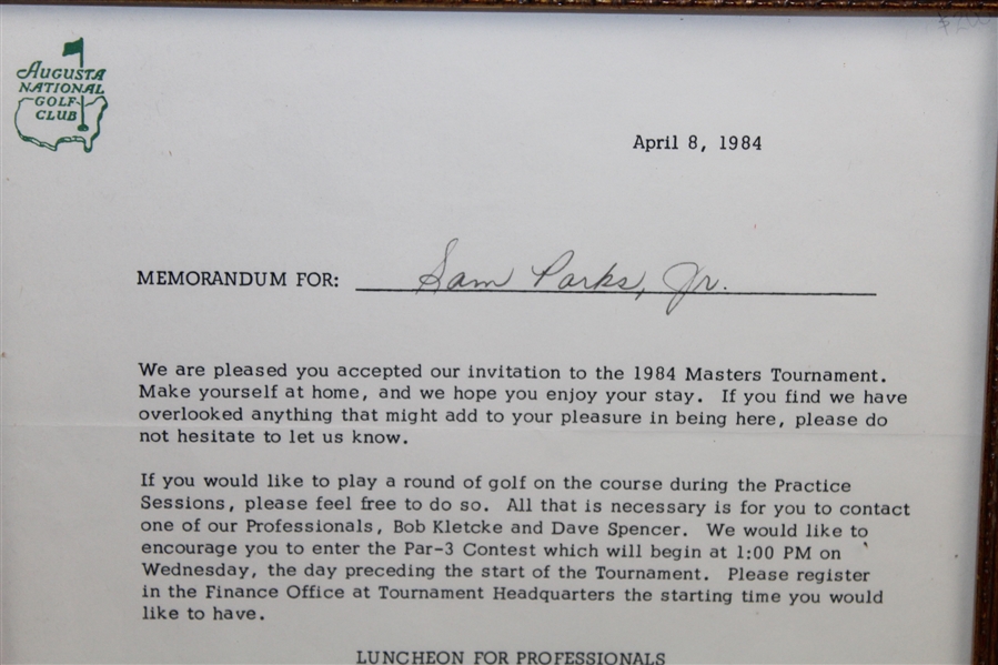 1984 Augusta National Invitation Acceptance Letter for Sam Parks Jr.