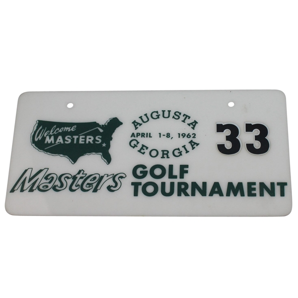 1962 Masters Golf Tournament #33 License Plate - Was on Arnie's Car