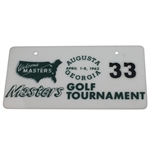 1962 Masters Golf Tournament #33 License Plate - Was on Arnies Car