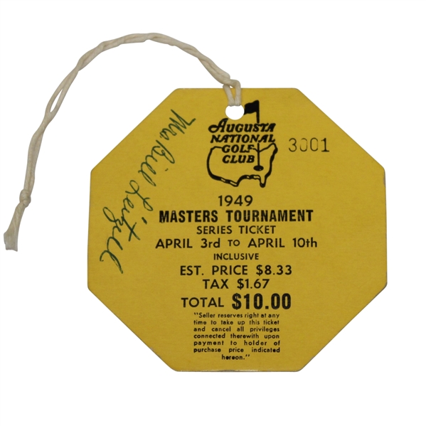 1949 Masters Tournament SERIES TICKET #3001-Razor Sharp Edges, Crease Free!