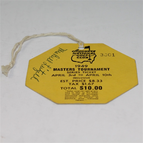 1949 Masters Tournament SERIES TICKET #3001-Razor Sharp Edges, Crease Free!