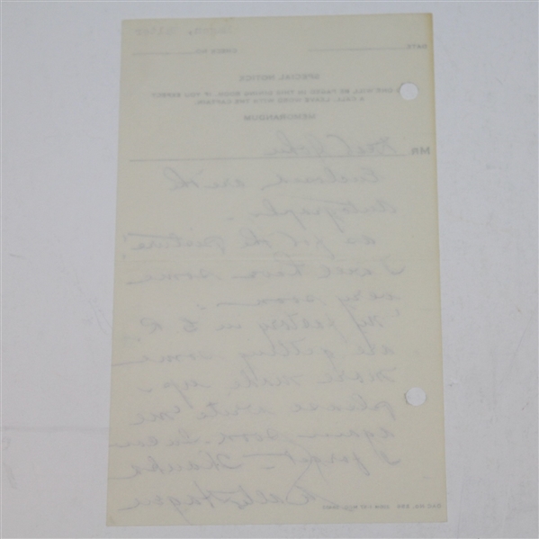 Walter Hagen Handwritten Note with Full Signature JSA ALOA