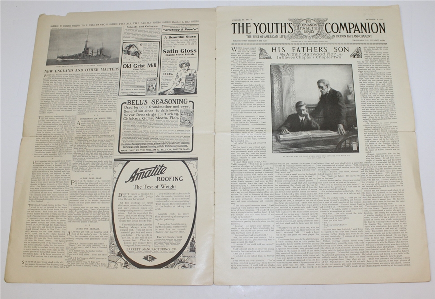 The Youth's Companion Oct. 9, 1913 Issue with Ouimet, Vardon, and Ray on Cover