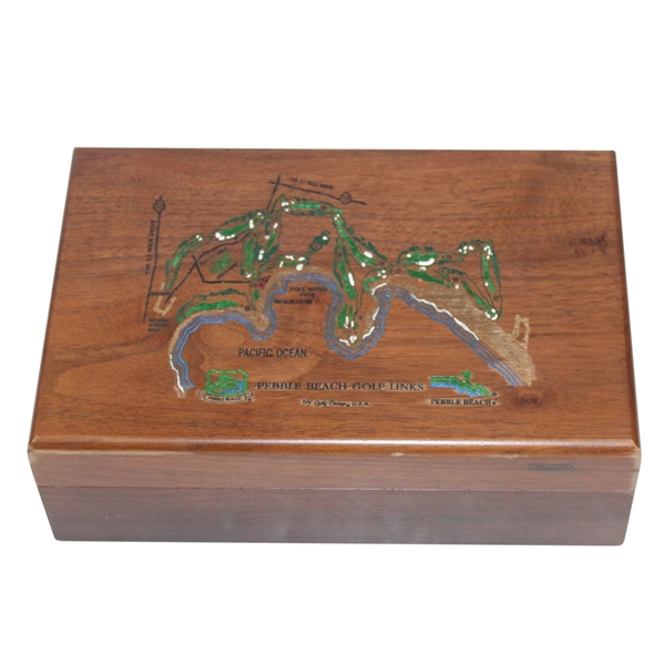 Pebble Beach Golf Links Commemorative Wood Box with Golf Balls & Divot Tool