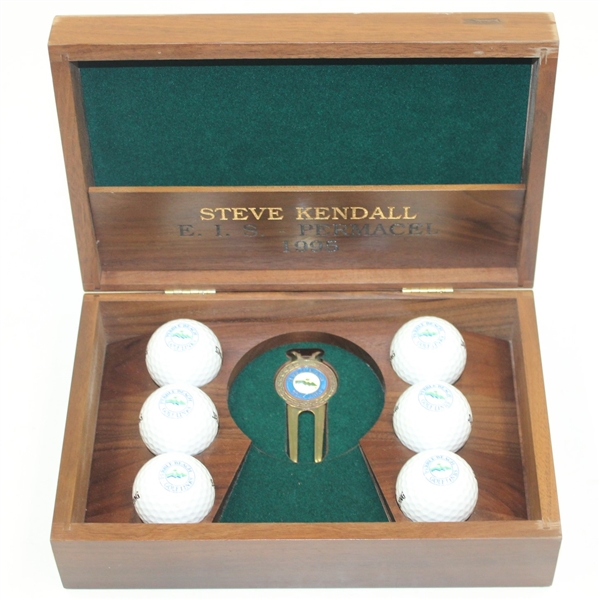Pebble Beach Golf Links Commemorative Wood Box with Golf Balls & Divot Tool