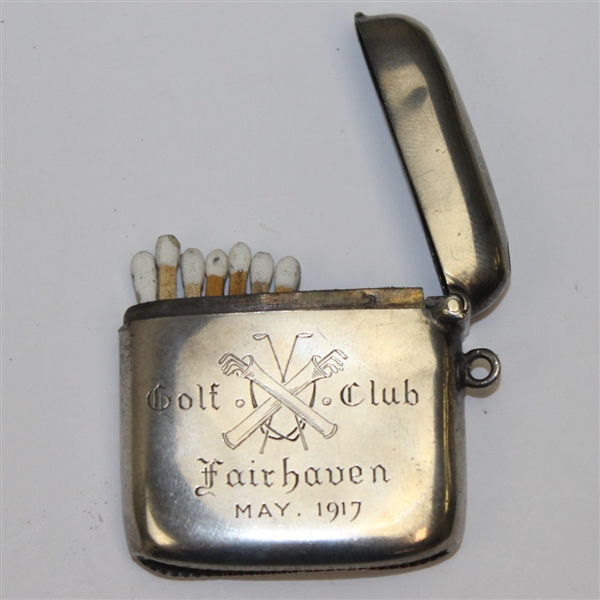 1917 Fairhaven Golf Club Sterling Match Holder - with Matches