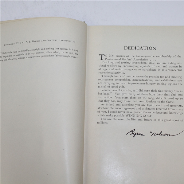 Byron Nelson Signed 1946 Book 'Byron Nelson's Winning Golf' JSA #Q49243