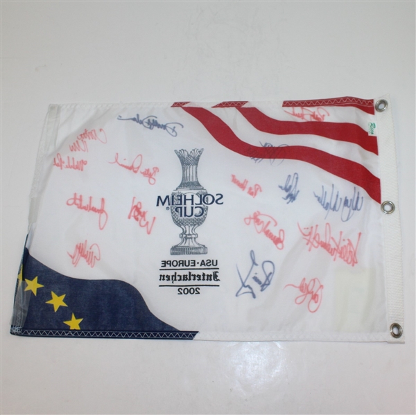2002 Solheim Cup Course Flown Flag Signed by Winning USA Team w/Official Badge JSA ALOA