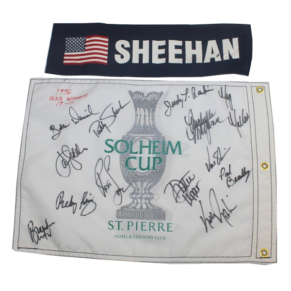 1996 Solheim Cup Course Flown Flag Signed by USA Team w/Patty Sheehan Caddy Plate JSA ALOA