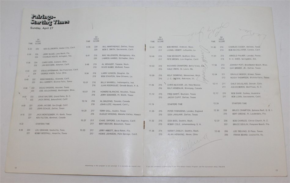 1969 Byron Nelson Golf Classic Program Signed by 12 Including Palmer JSA ALOA