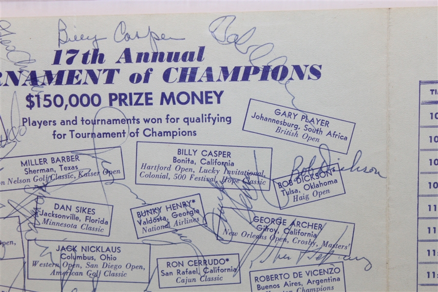 Multi-Signed 1969 La Costa Tournament of Champions Pairing Sheet PSA/DNA #W08999